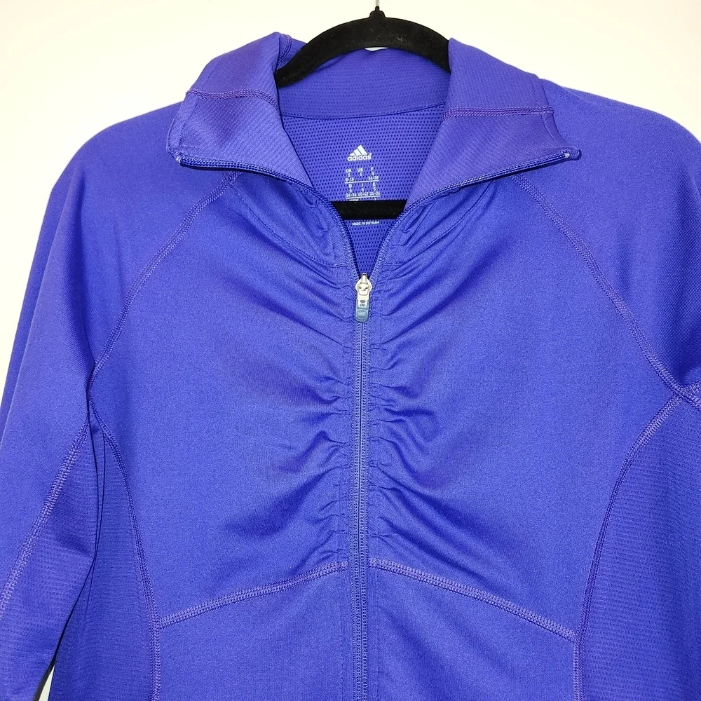 Adidas Vibrant Blue Full Zip Climalite Jacket Size S Front & Back Ruching Soft